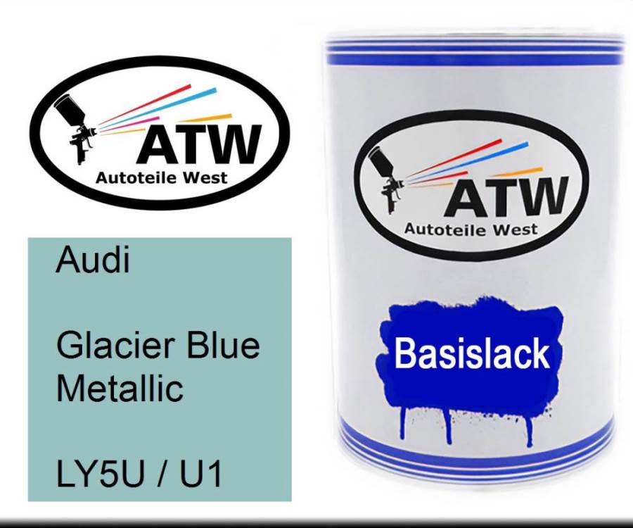 Audi, Glacier Blue Metallic, LY5U / U1: 500ml Lackdose, von ATW Autoteile West.